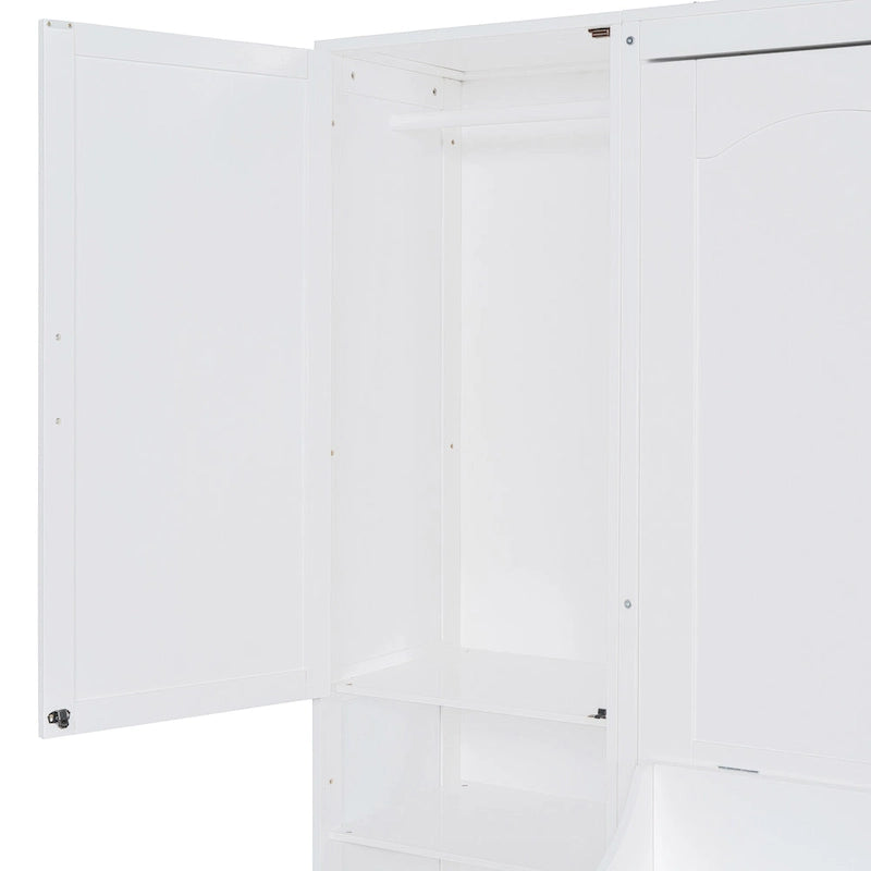 Queen Size Murphy Bed Wall Bed with Closet, Desk, Drawers and Shelves