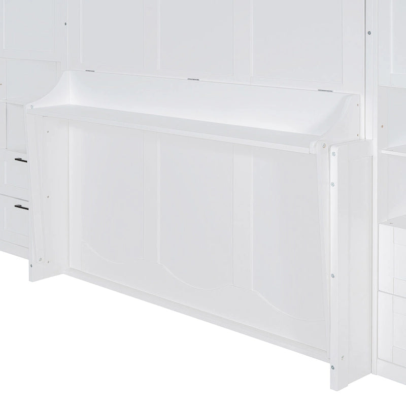 Queen Size Murphy Bed Wall Bed with Closet, Desk, Drawers and Shelves