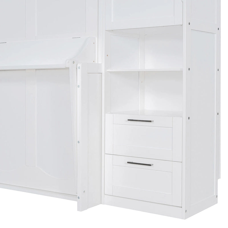 Queen Size Murphy Bed Wall Bed with Closet, Desk, Drawers and Shelves