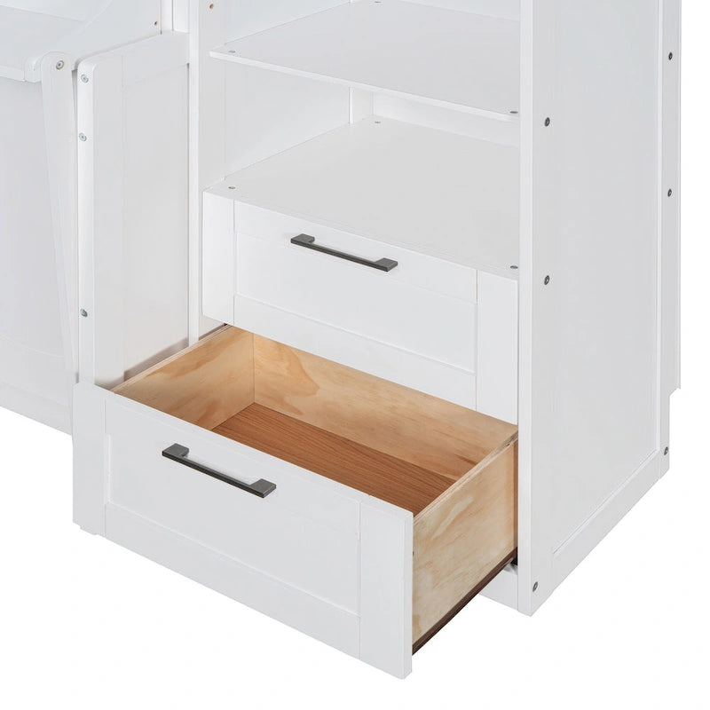 Queen Size Murphy Bed Wall Bed with Closet, Desk, Drawers and Shelves