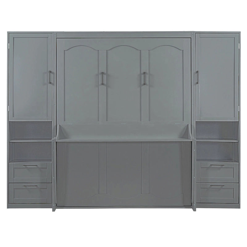 Queen Size Murphy Bed Wall Bed with Closet, Desk, Drawers and Shelves