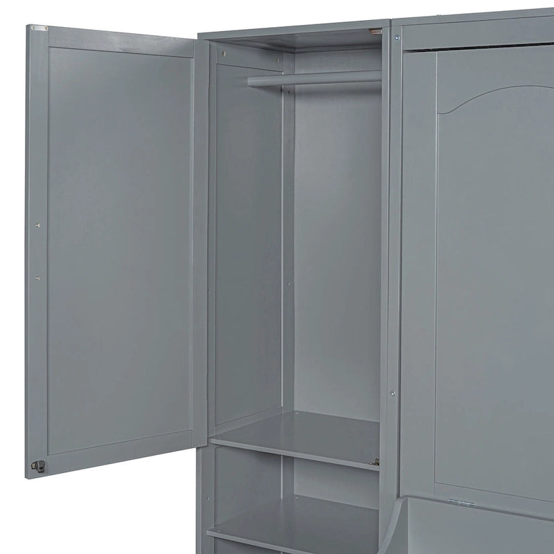 Queen Size Murphy Bed Wall Bed with Closet, Desk, Drawers and Shelves