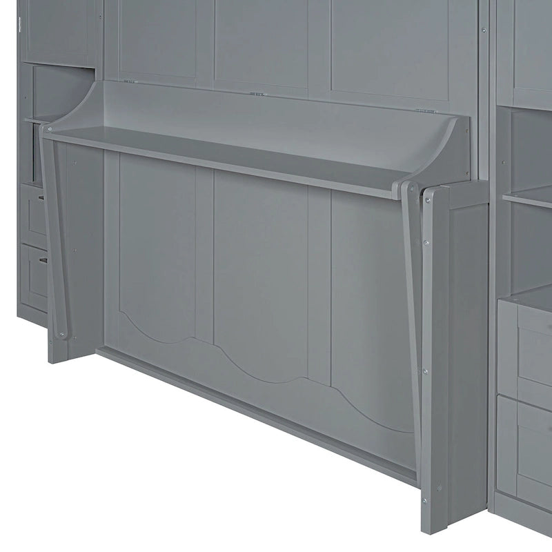 Queen Size Murphy Bed Wall Bed with Closet, Desk, Drawers and Shelves