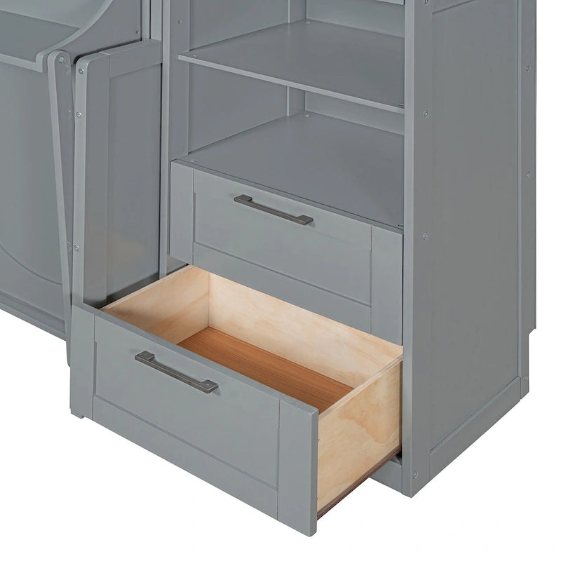 Queen Size Murphy Bed Wall Bed with Closet, Desk, Drawers and Shelves