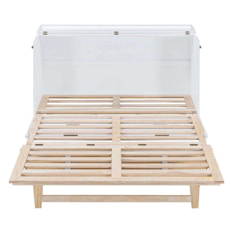 Rattan Design Murphy Bed with Storage Drawers, USB Ports and Outlets