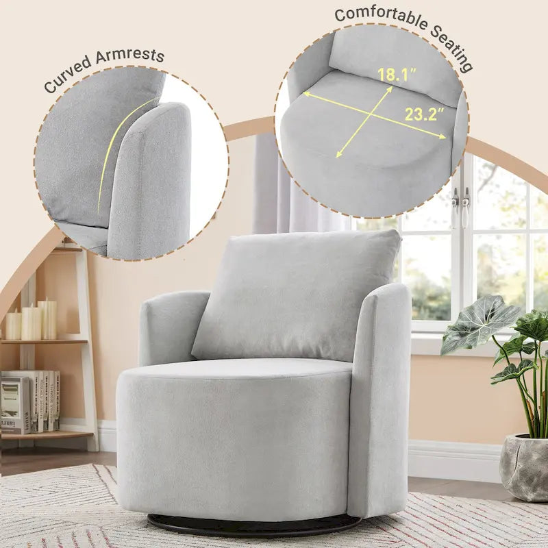 Chenille 360 Swivel Barrel Chair with Ergonomic Curved Design and 440lb Weight Capacity