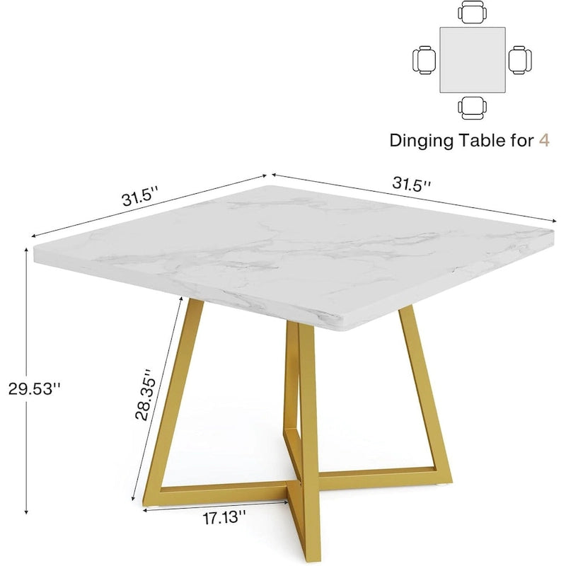 31.5 Inches Industrial Square Dinner Table with Metal Base