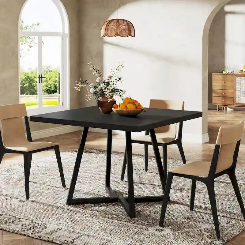 31.5 Inches Industrial Square Dinner Table with Metal Base