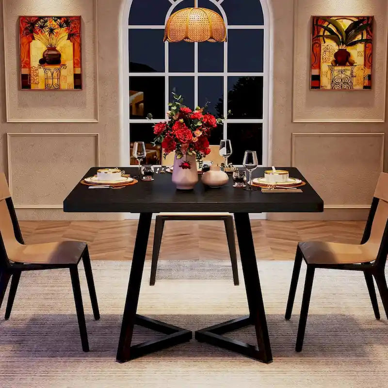 31.5 Inches Industrial Square Dinner Table with Metal Base