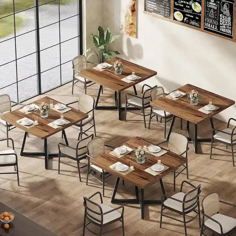 31.5 Inches Industrial Square Dinner Table with Metal Base