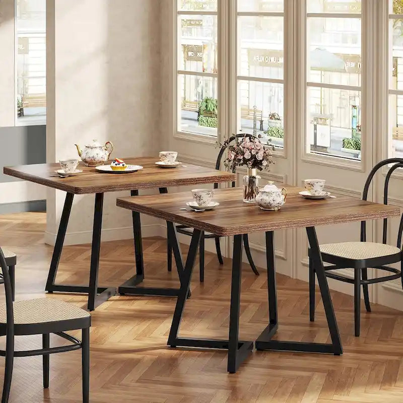 31.5 Inches Industrial Square Dinner Table with Metal Base
