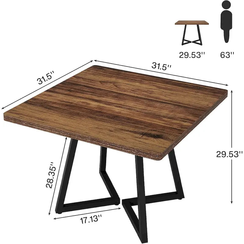 31.5 Inches Industrial Square Dinner Table with Metal Base