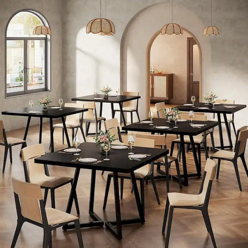 31.5 Inches Industrial Square Dinner Table with Metal Base