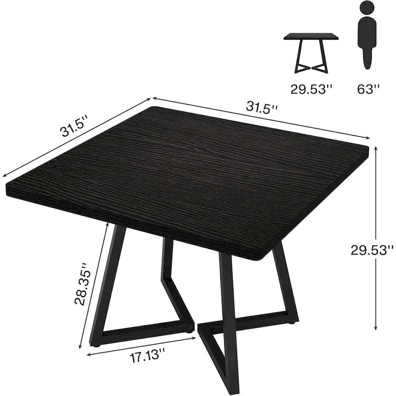 31.5 Inches Industrial Square Dinner Table with Metal Base