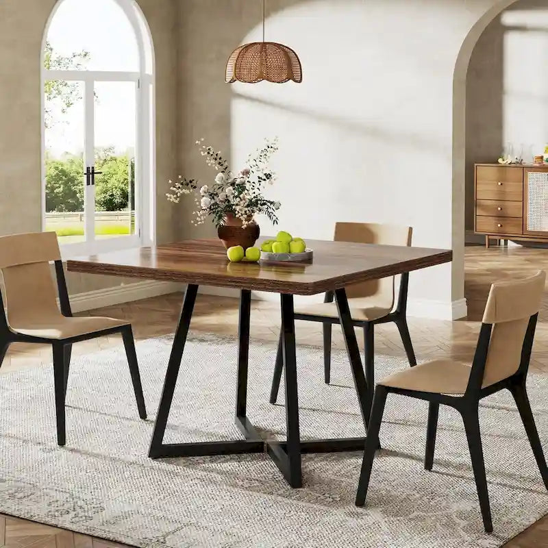 31.5 Inches Industrial Square Dinner Table with Metal Base