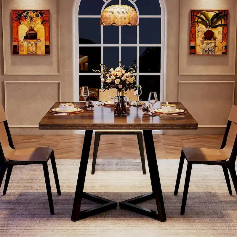 31.5 Inches Industrial Square Dinner Table with Metal Base