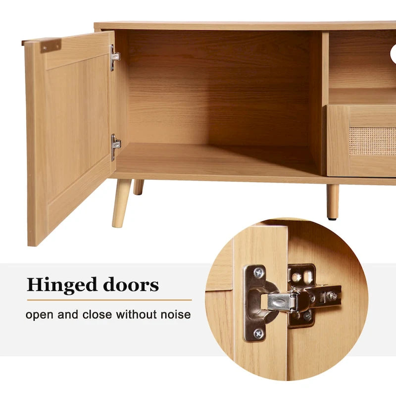 Wood 78 TV Stand with Wood Legs, Cabinets & Shelves for TVs Up to 85