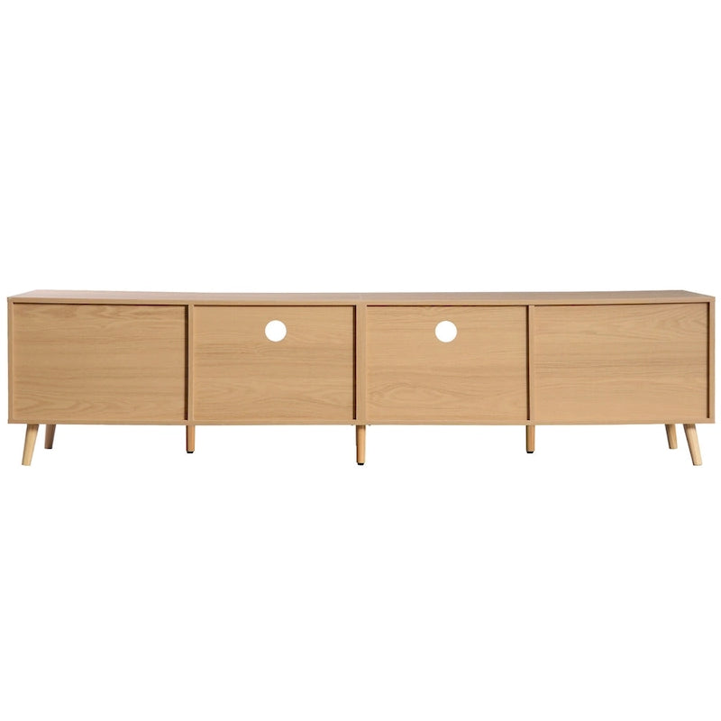 Wood 78 TV Stand with Wood Legs, Cabinets & Shelves for TVs Up to 85