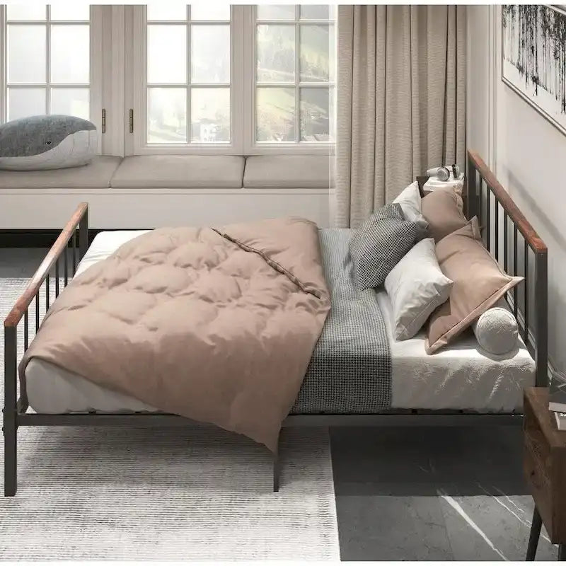 Black Metal Queen Platform Bed with Headboard