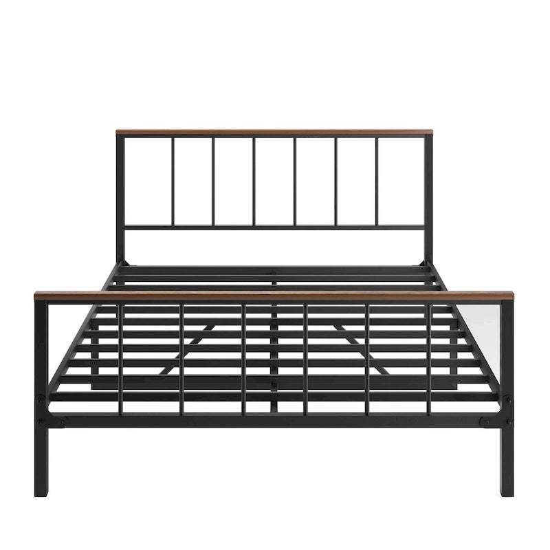 Black Metal Queen Platform Bed with Headboard