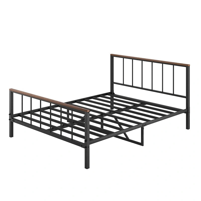 Black Metal Queen Platform Bed with Headboard