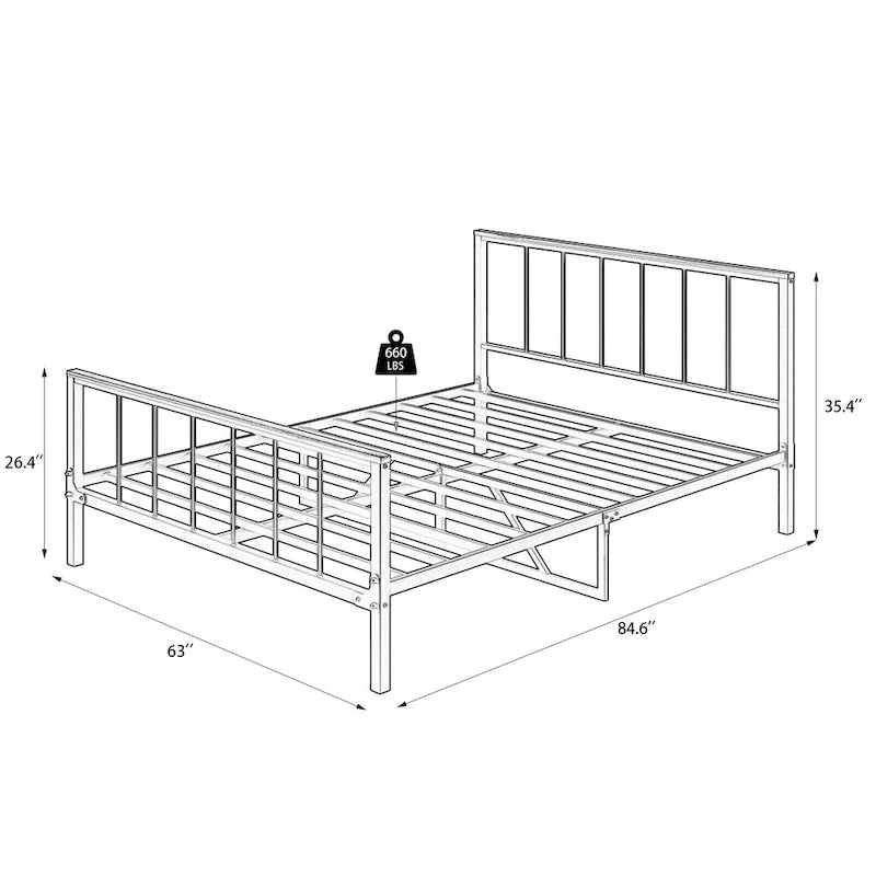 Black Metal Queen Platform Bed with Headboard