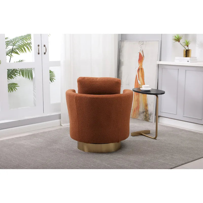 Brown Modern 29.6 Upholstered Swivel Barrel Chair with Gold Stainless Steel Base