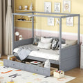 Simple Twin Size Pine Wood Canopy Daybed Frame with 2 Storage Drawers