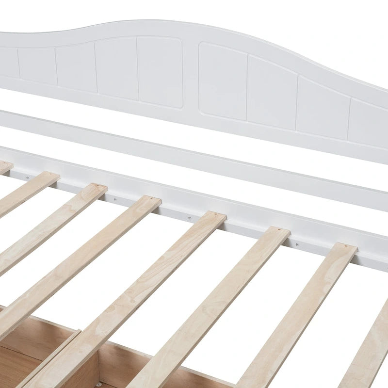Simple Twin Size Pine Wood Canopy Daybed Frame with 2 Storage Drawers