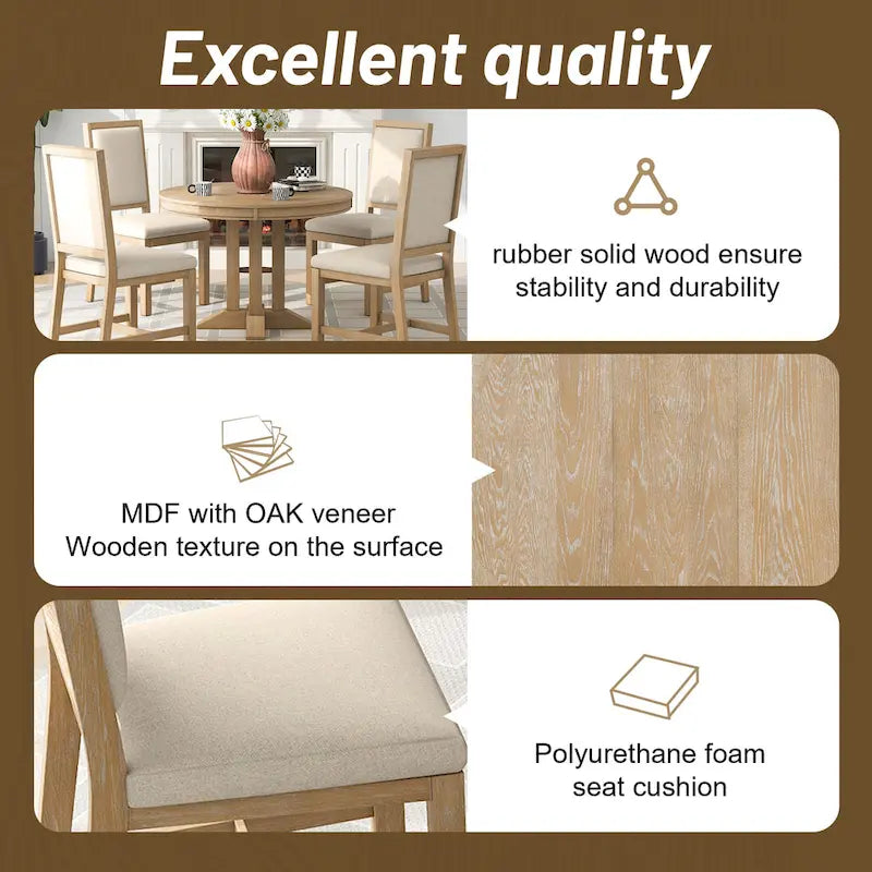 5-Piece Wooden Dining Table Set with Extendable Round Table & 4 Chairs