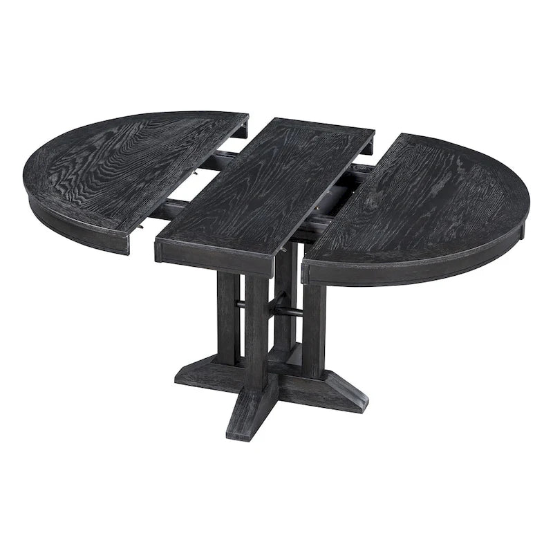 5-Piece Wooden Dining Table Set with Extendable Round Table & 4 Chairs