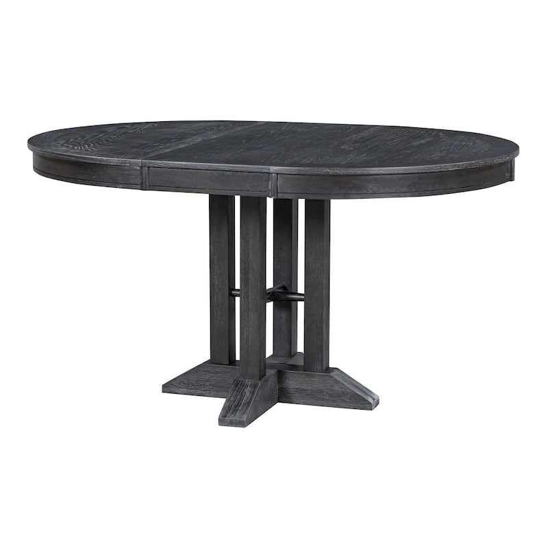 5-Piece Wooden Dining Table Set with Extendable Round Table & 4 Chairs
