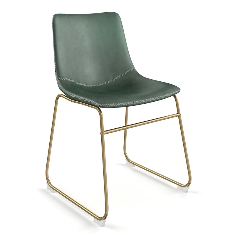 Vegan Leather Side Chairs with Gold Legs (Set of 2)
