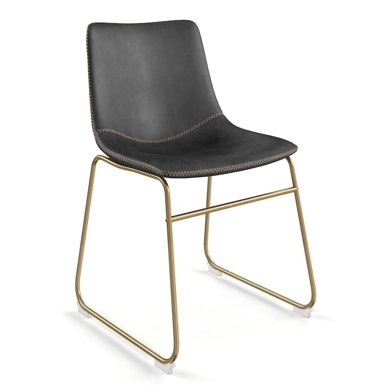 Vegan Leather Side Chairs with Gold Legs (Set of 2)