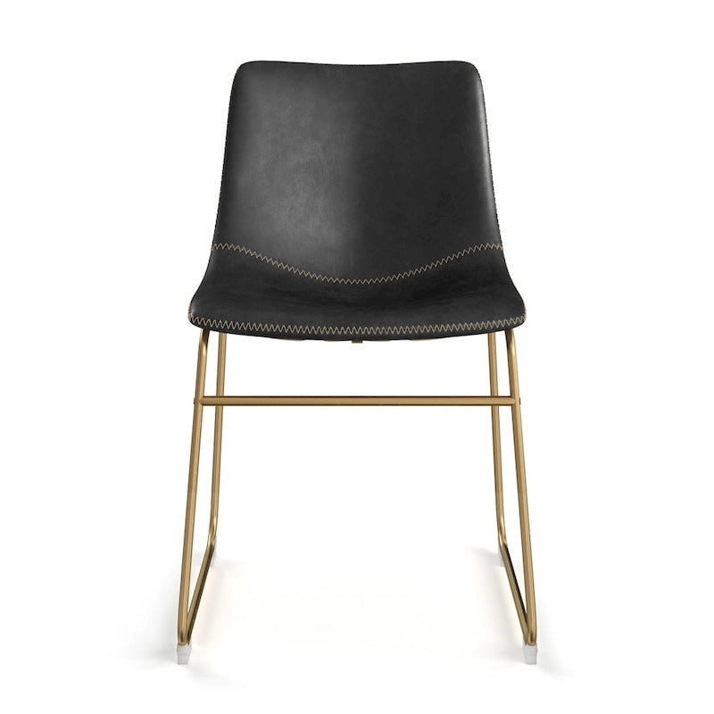 Vegan Leather Side Chairs with Gold Legs (Set of 2)