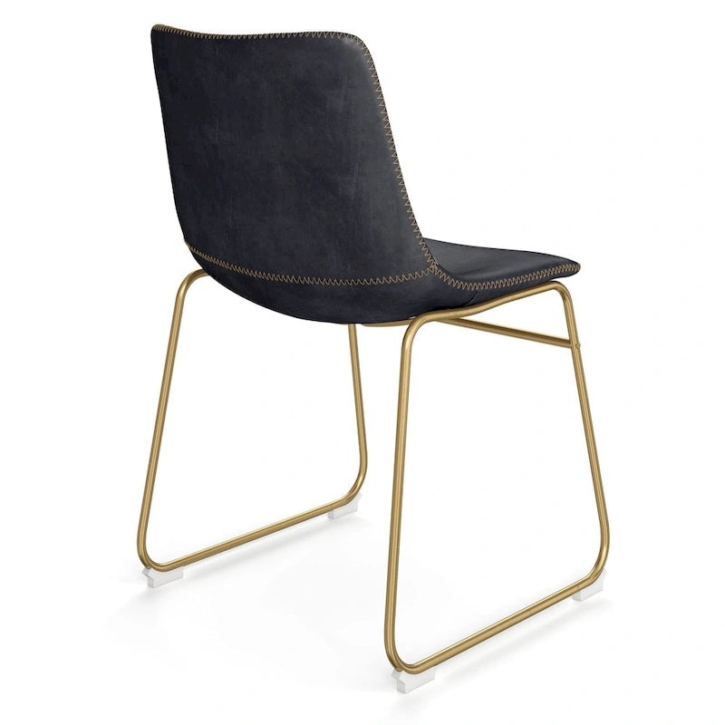 Vegan Leather Side Chairs with Gold Legs (Set of 2)