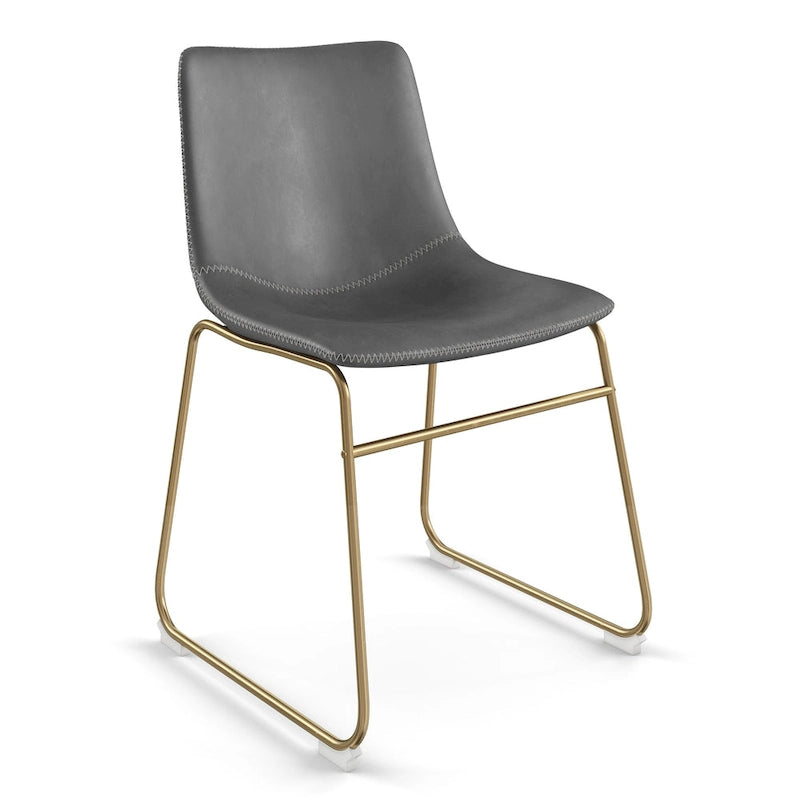 Vegan Leather Side Chairs with Gold Legs (Set of 2)