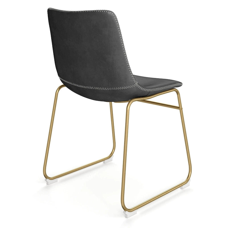 Vegan Leather Side Chairs with Gold Legs (Set of 2)