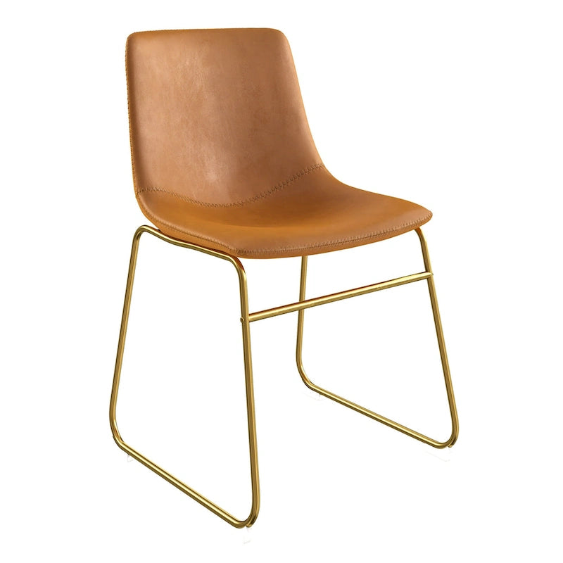 Vegan Leather Side Chairs with Gold Legs (Set of 2)
