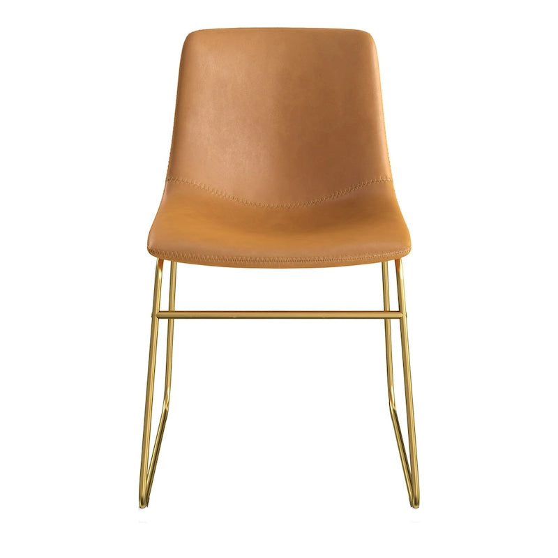 Vegan Leather Side Chairs with Gold Legs (Set of 2)