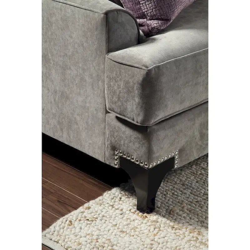 Taupe Contemporary Fabric Padded Nailhead 2-Piece Sofa and Loveseat Set by