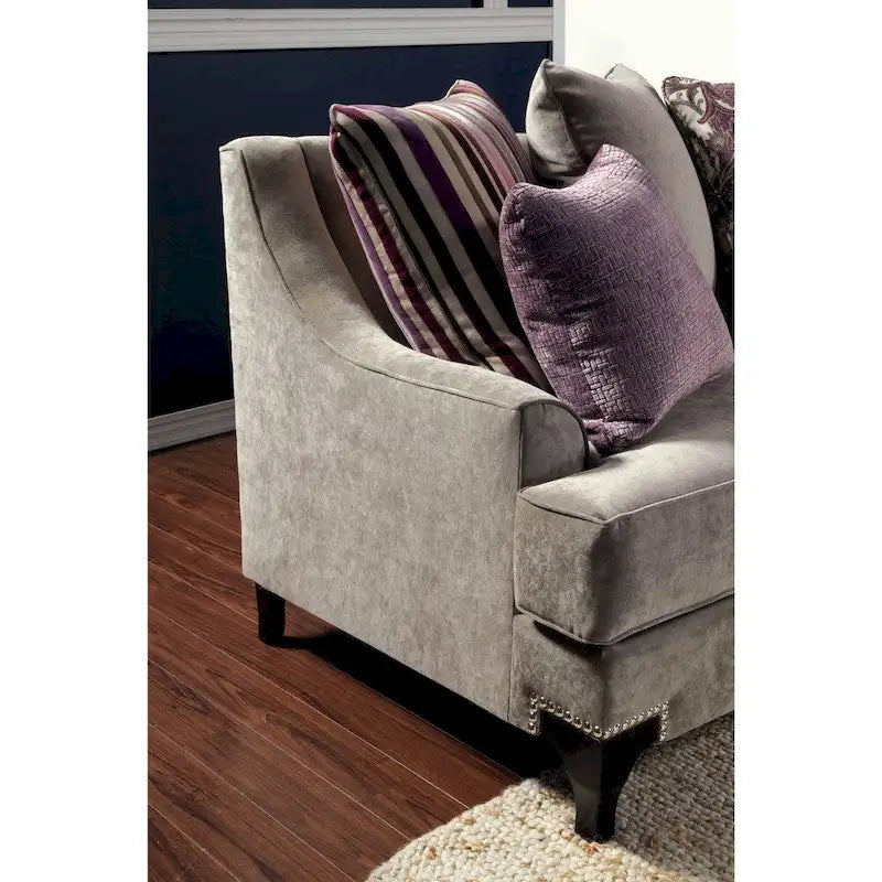 Taupe Contemporary Fabric Padded Nailhead 2-Piece Sofa and Loveseat Set by