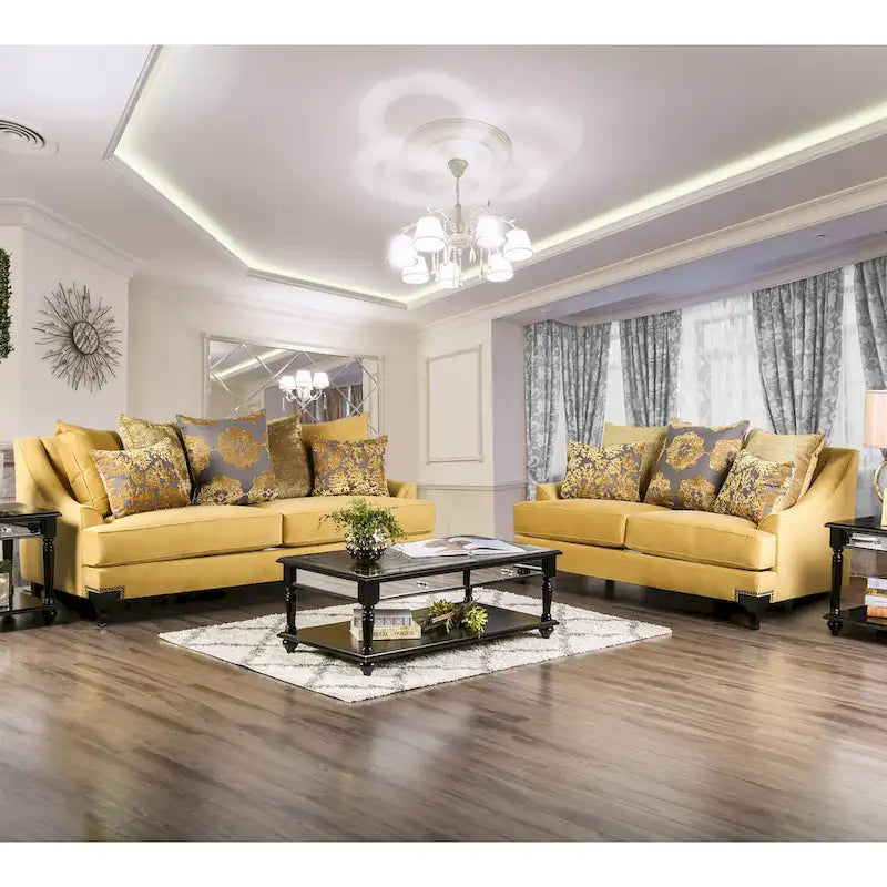 Taupe Contemporary Fabric Padded Nailhead 2-Piece Sofa and Loveseat Set by