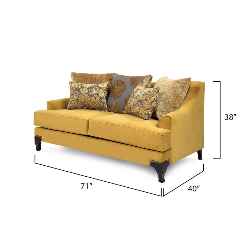 Taupe Contemporary Fabric Padded Nailhead 2-Piece Sofa and Loveseat Set by