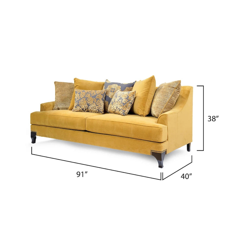 Taupe Contemporary Fabric Padded Nailhead 2-Piece Sofa and Loveseat Set by