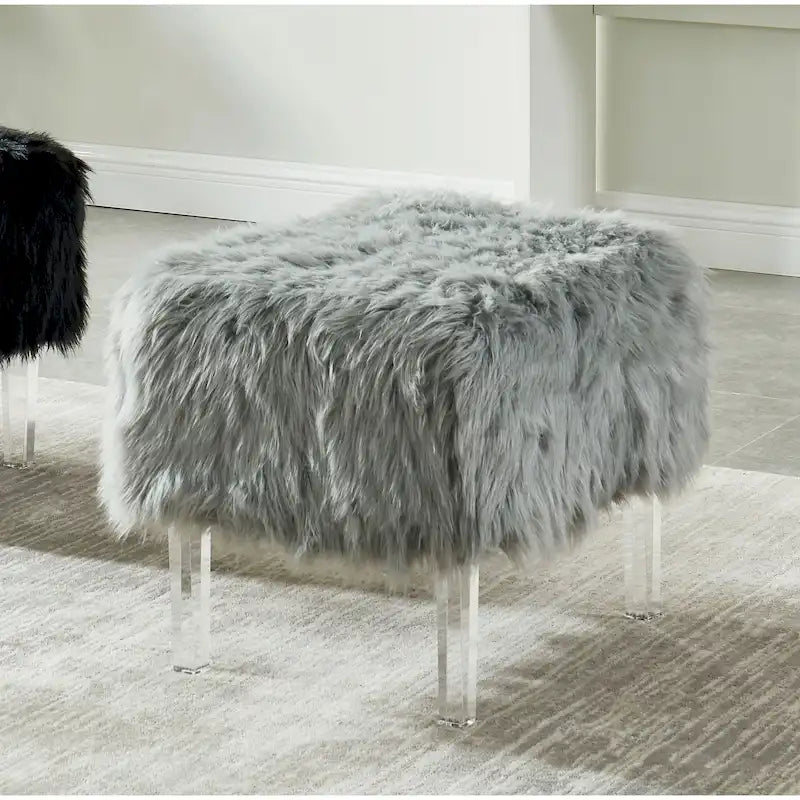 Contemporary Faux Fur Acrylic Ottoman by