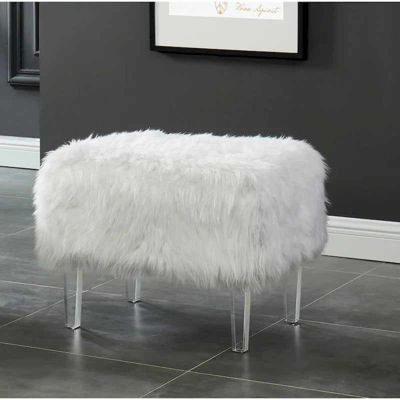Contemporary Faux Fur Acrylic Ottoman by