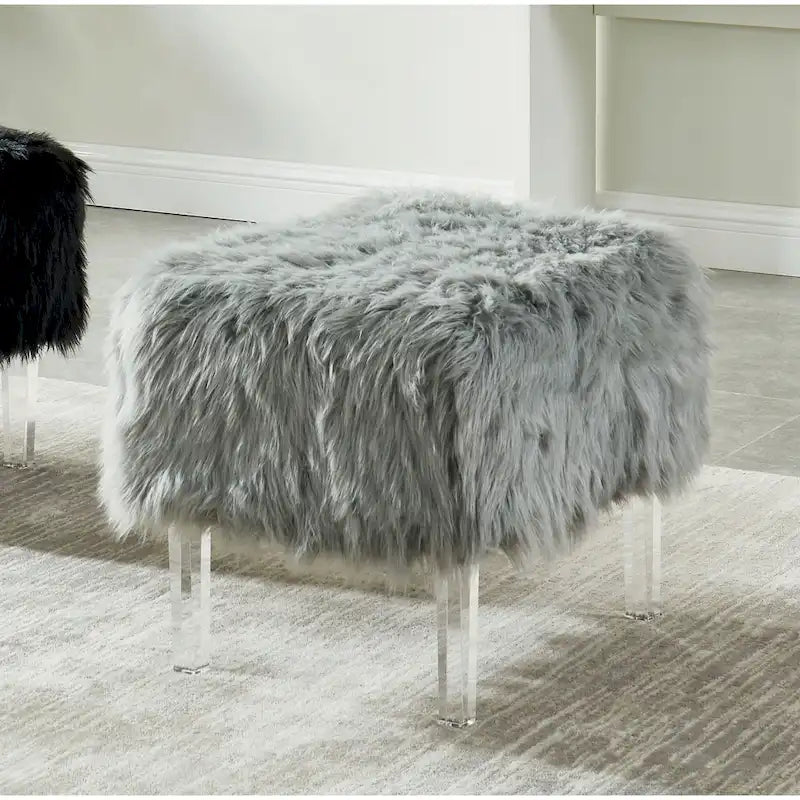 Contemporary Faux Fur Acrylic Ottoman by
