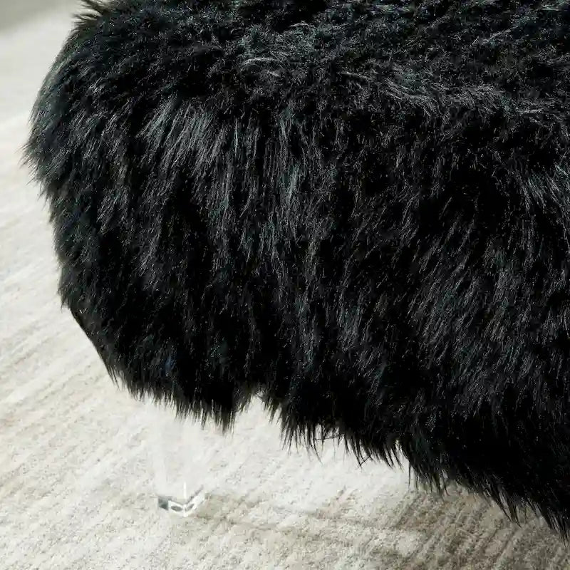 Contemporary Faux Fur Acrylic Ottoman by