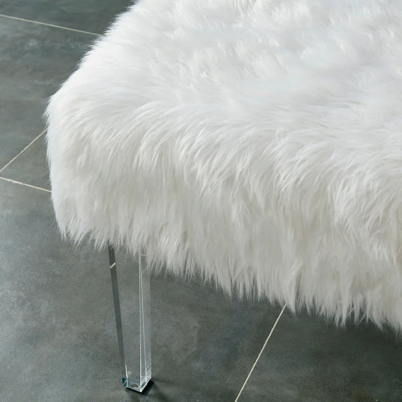 Contemporary Faux Fur Acrylic Ottoman by